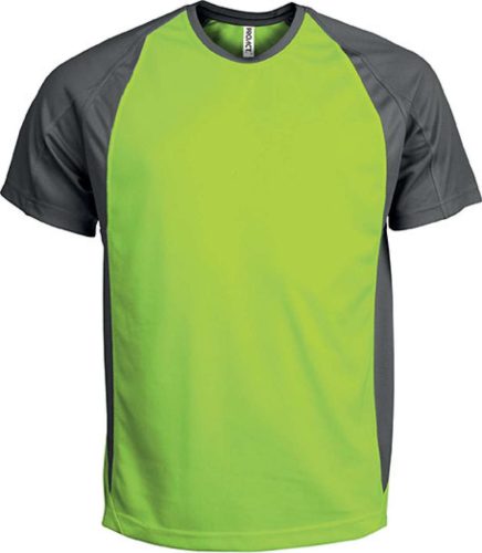 Proact raglánujjú kétszínű unisex rövid ujjú sportpóló PA467, Lime/Dark Grey-S