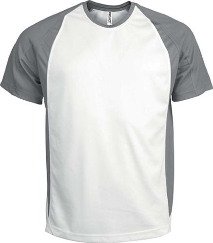 Proact raglánujjú kétszínű unisex rövid ujjú sportpóló PA467, White/Fine Grey-2XL