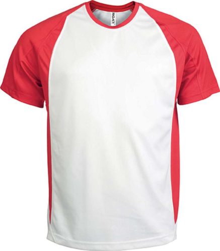 Proact raglánujjú kétszínű unisex rövid ujjú sportpóló PA467, White/Red-S