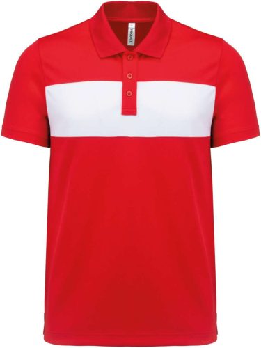 Proact rövid ujjú galléros unisex sprtpóló kontrasztos betéttel PA493, Sporty Red/White-3XL