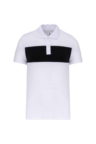 Proact rövid ujjú galléros unisex sprtpóló kontrasztos betéttel PA493, White/Black-3XL