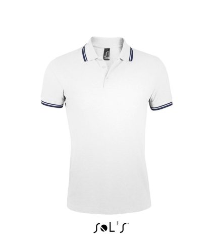 SOL'S PASADENA férfi galléros póló kontrasztos csíkokkal SO00577, White/Navy-2XL