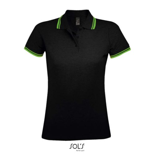 SOL'S PASADENA Női galléros póló kontrasztos csíkokkal SO00578, Black/Lime-2XL