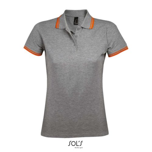 SOL'S PASADENA Női galléros póló kontrasztos csíkokkal SO00578, Grey Melange/Orange-2XL