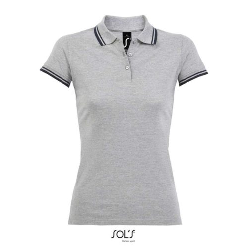 SOL'S PASADENA Női galléros póló kontrasztos csíkokkal SO00578, Grey/Navy-2XL