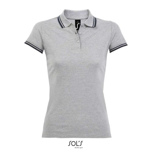 SOL'S PASADENA Női galléros póló kontrasztos csíkokkal SO00578, Grey/Navy-2XL