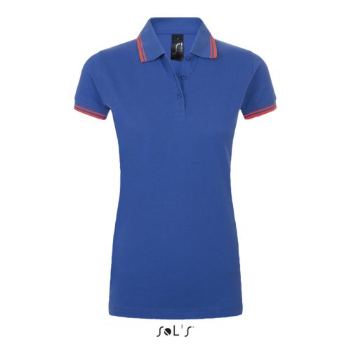 SOL'S PASADENA Női galléros póló kontrasztos csíkokkal SO00578, Royal Blue/Neon Coral-2XL