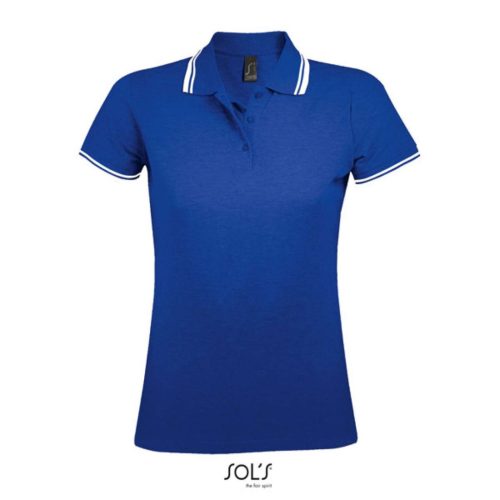 SOL'S PASADENA Női galléros póló kontrasztos csíkokkal SO00578, Royal Blue/White-2XL