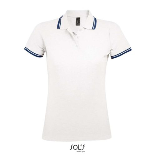 SOL'S PASADENA Női galléros póló kontrasztos csíkokkal SO00578, White/Navy-2XL