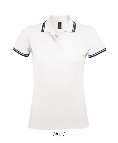 SOL'S PASADENA Női galléros póló kontrasztos csíkokkal SO00578, White/Navy-2XL