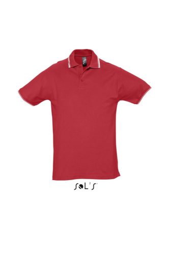 SOL'S PRACTICE rövid ujjú kontrasztcsíkos férfi galléros piké pamut póló SO11365, Red/White-XL