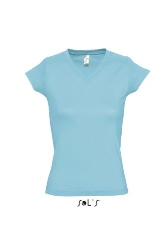 SOL'S MOON Női V-nyakú rövid ujjú pamut póló SO11388, Atoll Blue-S