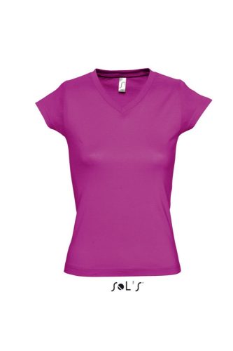 SOL'S MOON Női V-nyakú rövid ujjú pamut póló SO11388, Fuchsia-XL