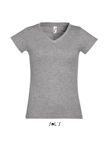 SOL'S MOON Női V-nyakú rövid ujjú pamut póló SO11388, Grey Melange-XL