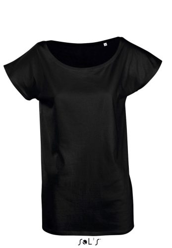 SOL'S MARYLIN rövid ujjú csónak nyakú hosszított Női póló SO11398, Deep Black-XL