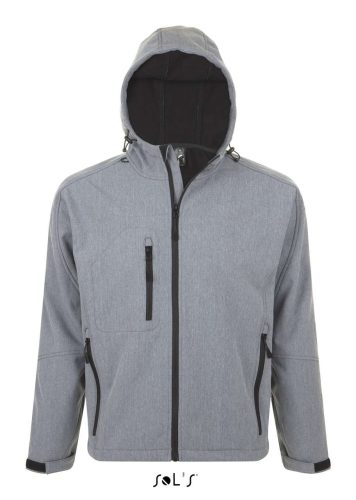 SOL'S REPLAY kapucnis cipzáras férfi softshell dzseki SO46602, Grey Melange-2XL