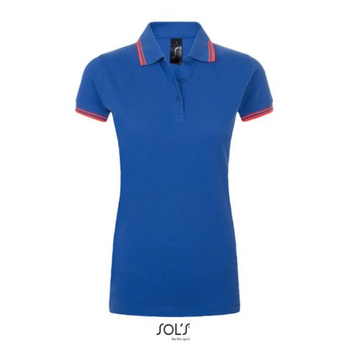 SOL'S PASADENA Női galléros póló kontrasztos csíkokkal SO00578, Royal Blue/Neon Coral-2XL